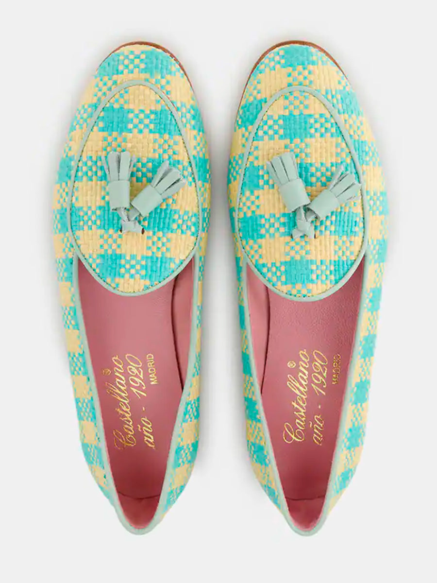 Mocasines de mujer Nervi rafia estampada con adorno de borlas