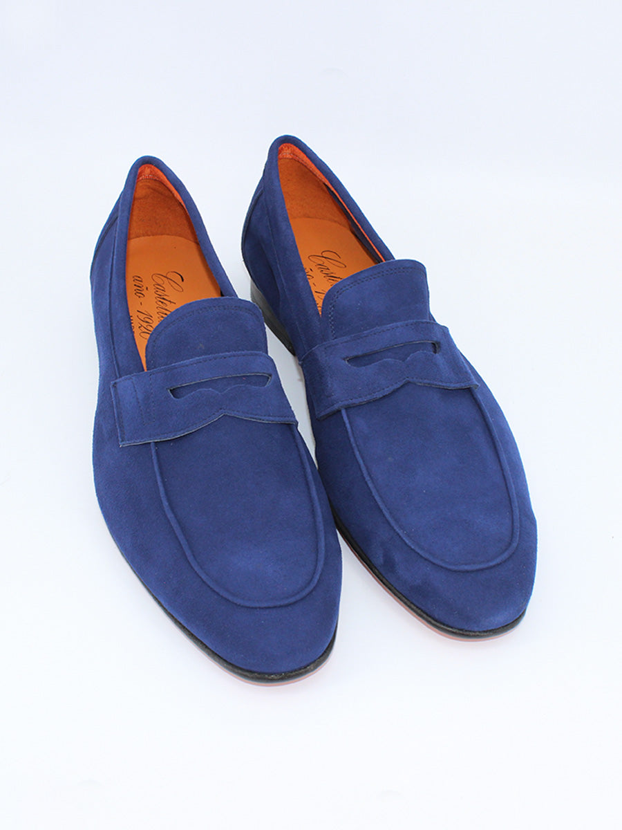 Mocasines con antifaz de hombre Panama en piel ante color azul marino