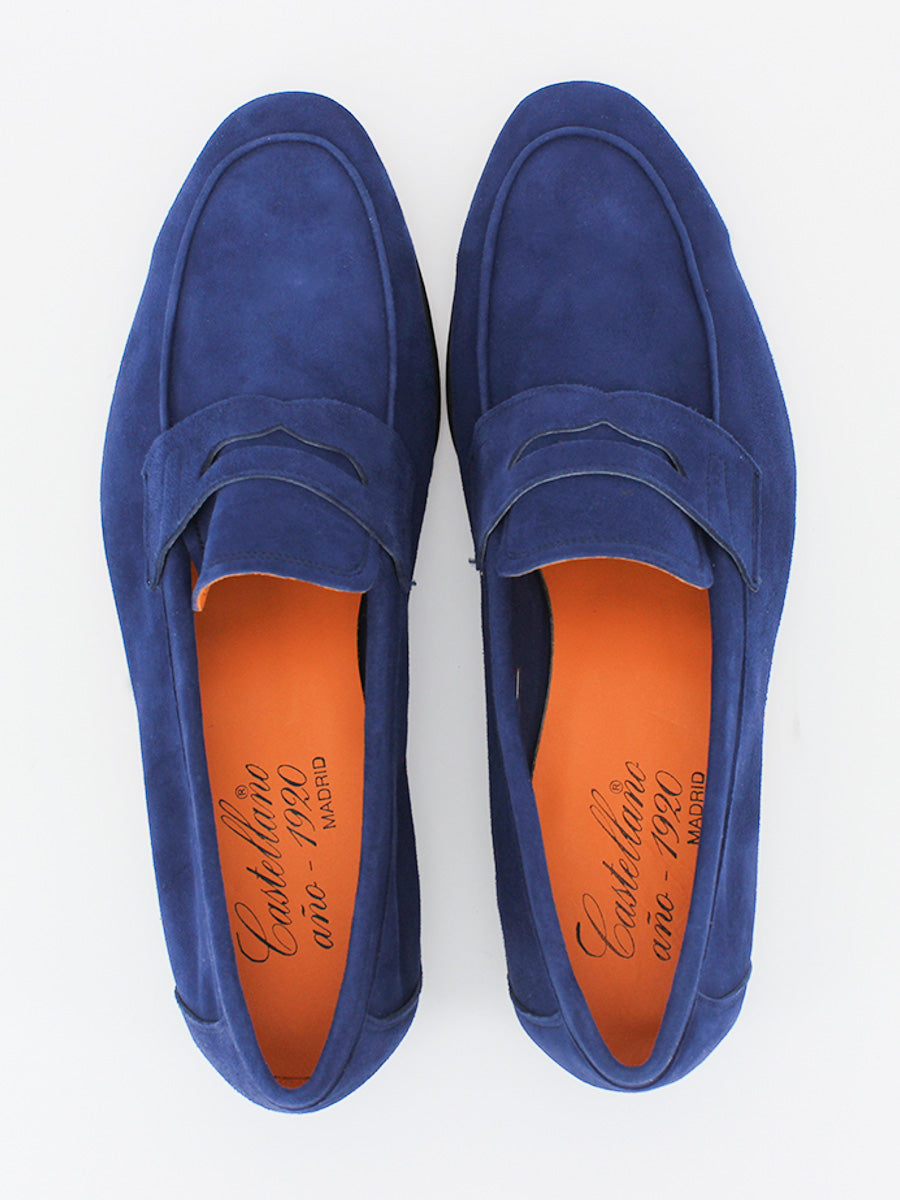 Mocasines con antifaz de hombre Panama en piel ante color azul marino
