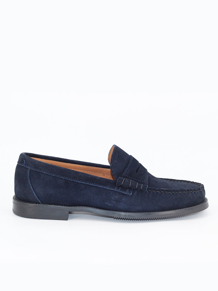 100 years navy blue suede loafers
