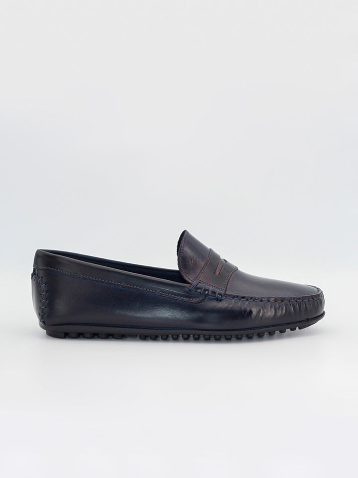 31 men's navy blue leather loafers 