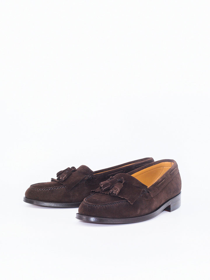 Men's 5545 leather loafers with fringes and tassels in brown suede leather