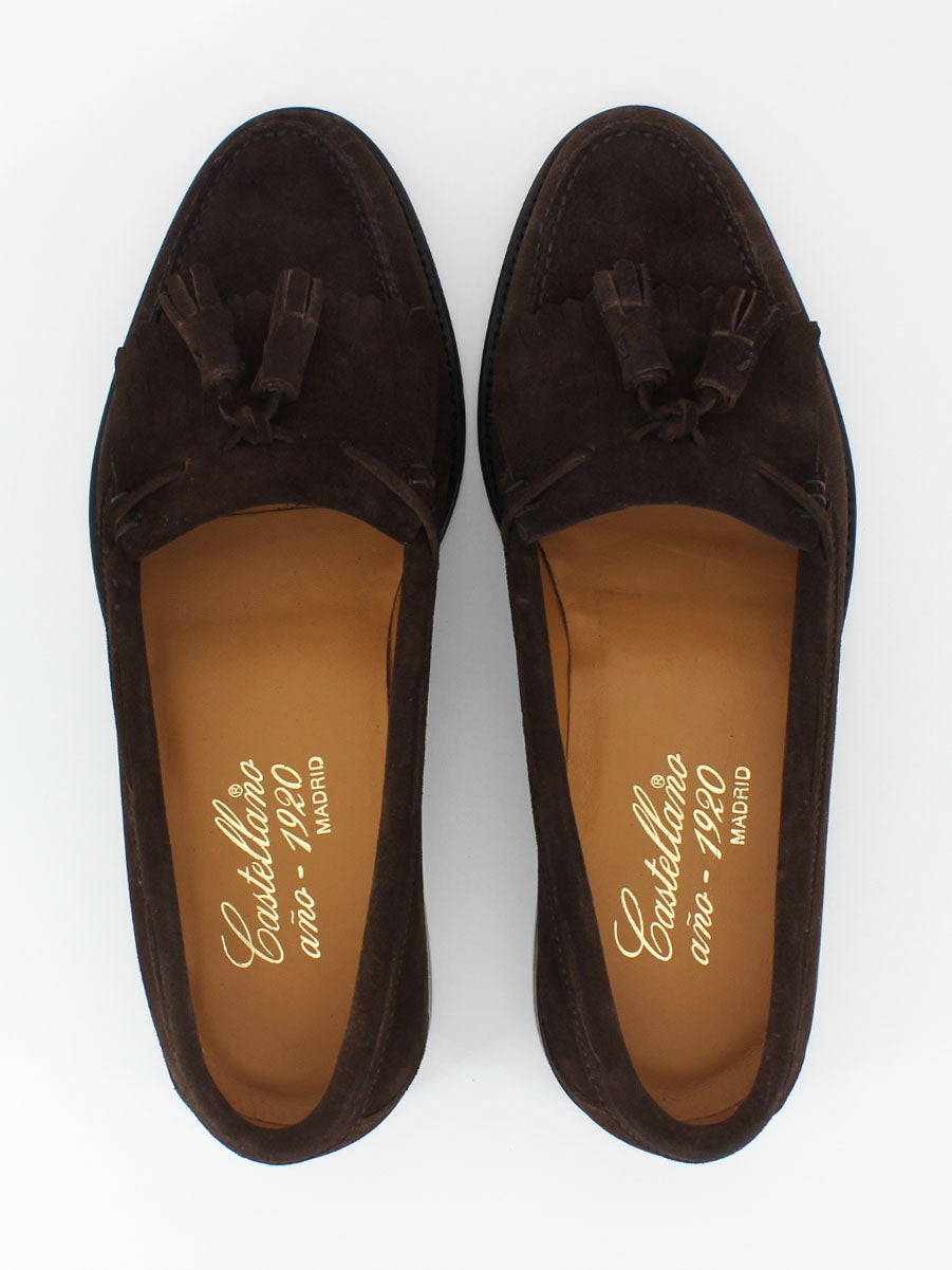 Men's 5545 leather loafers with fringes and tassels in brown suede leather
