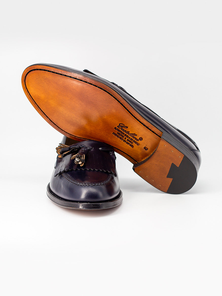 Mocasines de hombre 5545 piel flecos y borlas color marino