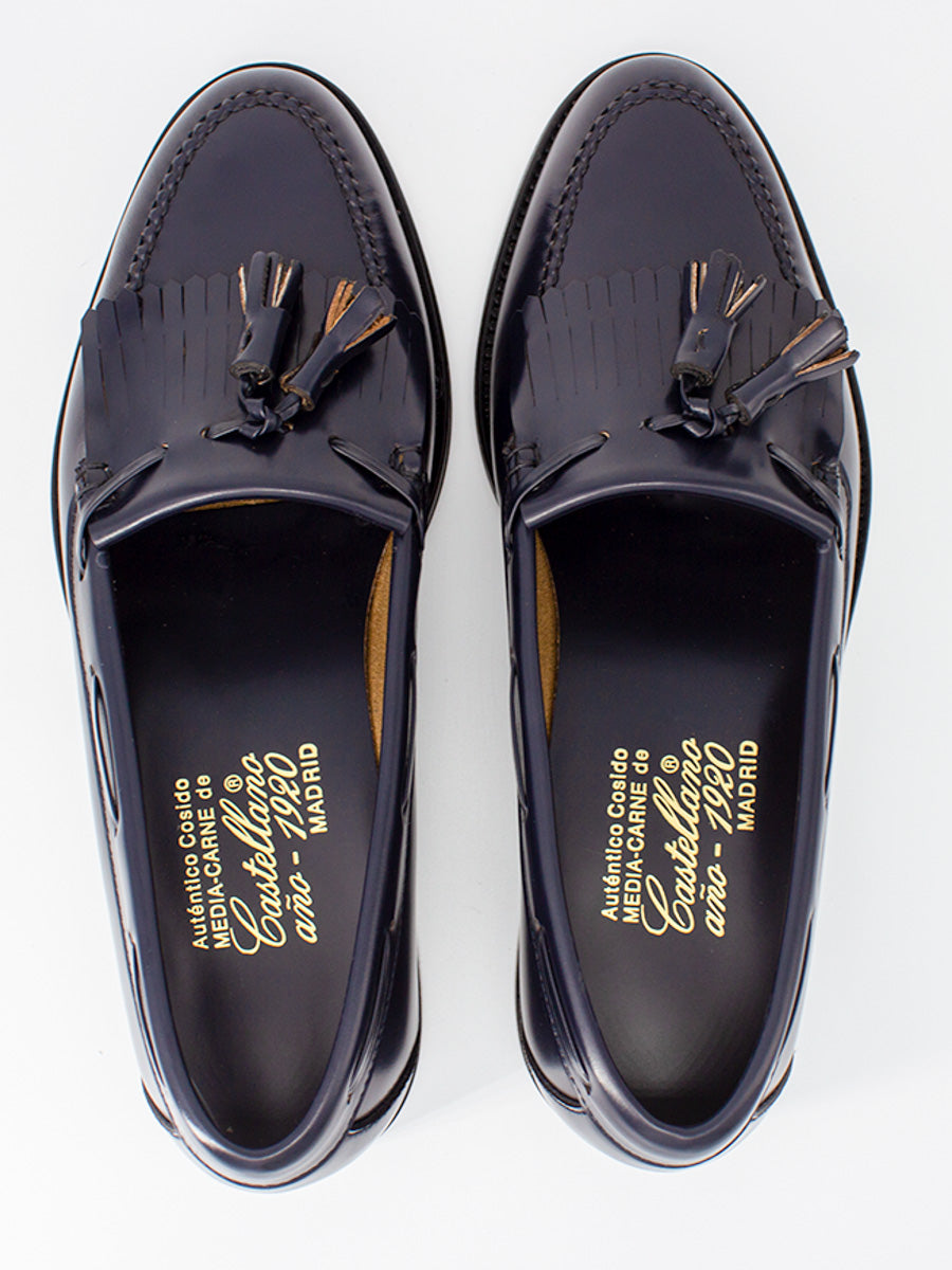 Mocasines de hombre 5545 piel flecos y borlas color marino