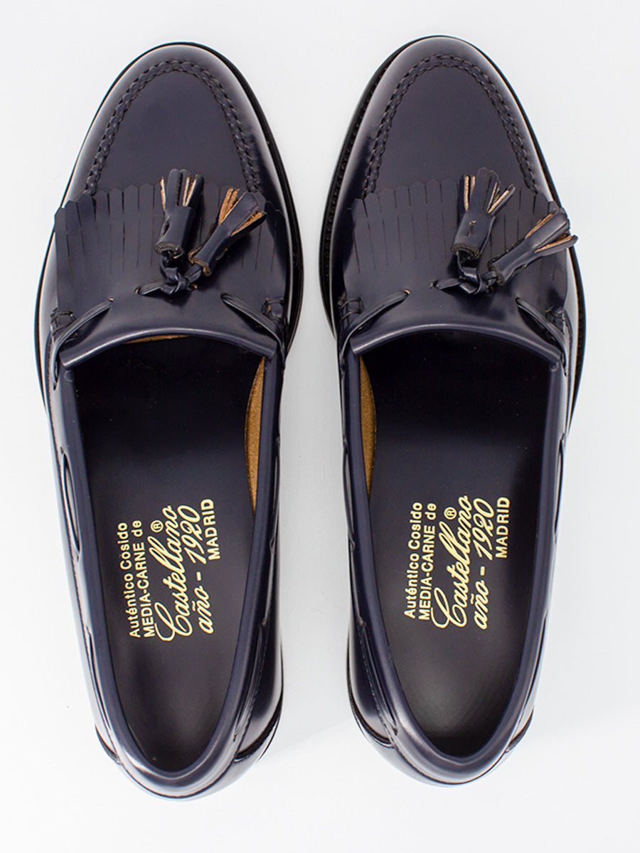 Men's 5545 leather loafers with fringes and tassels in navy color