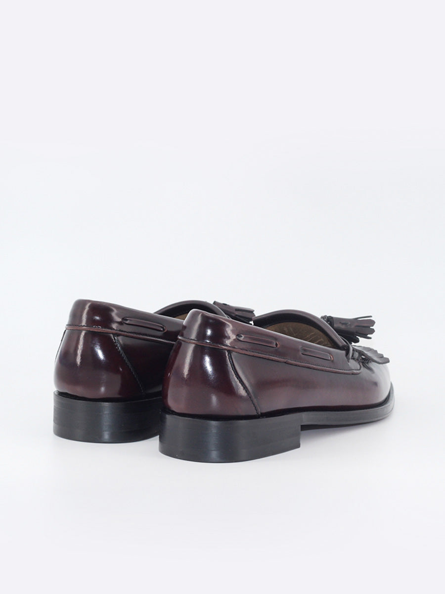 Mocasines de hombre 5545 piel flecos y borlas color burdeos