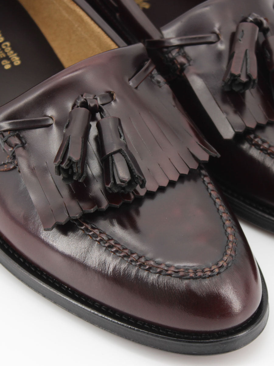 Mocasines de hombre 5545 piel flecos y borlas color burdeos