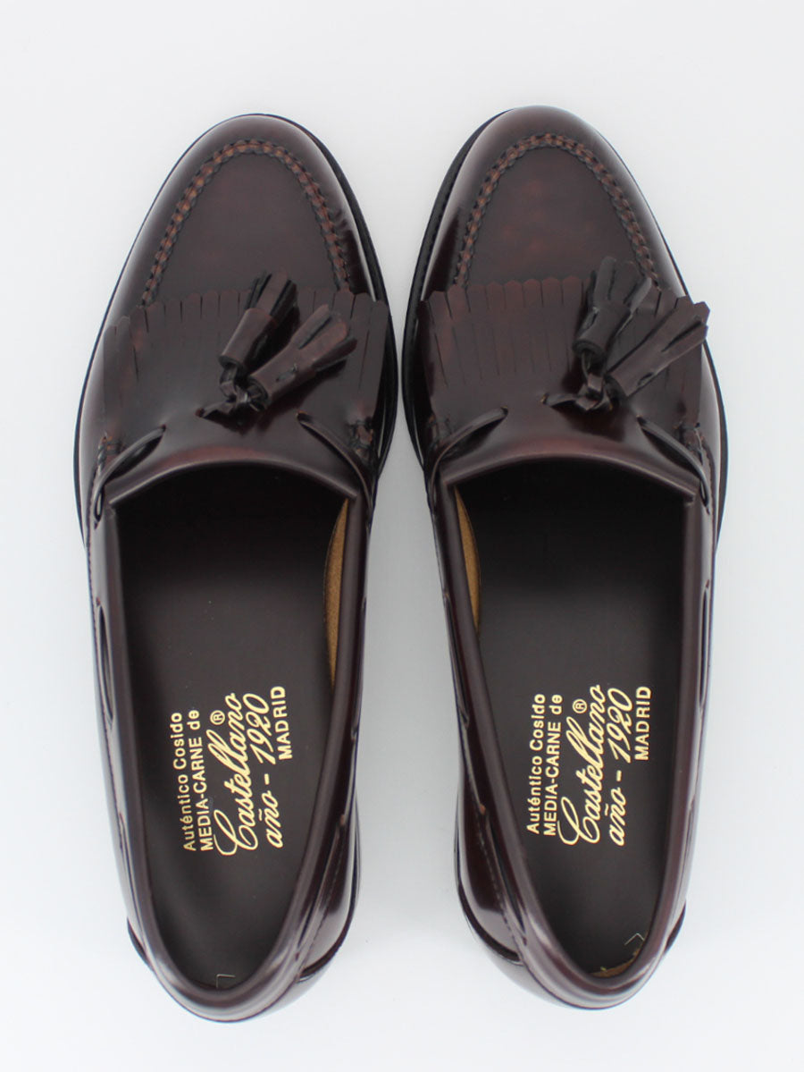 Mocasines de hombre 5545 piel flecos y borlas color burdeos