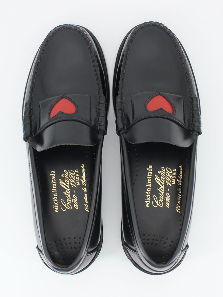 Mocasines de hombre con banda y corazón piel antik color negro