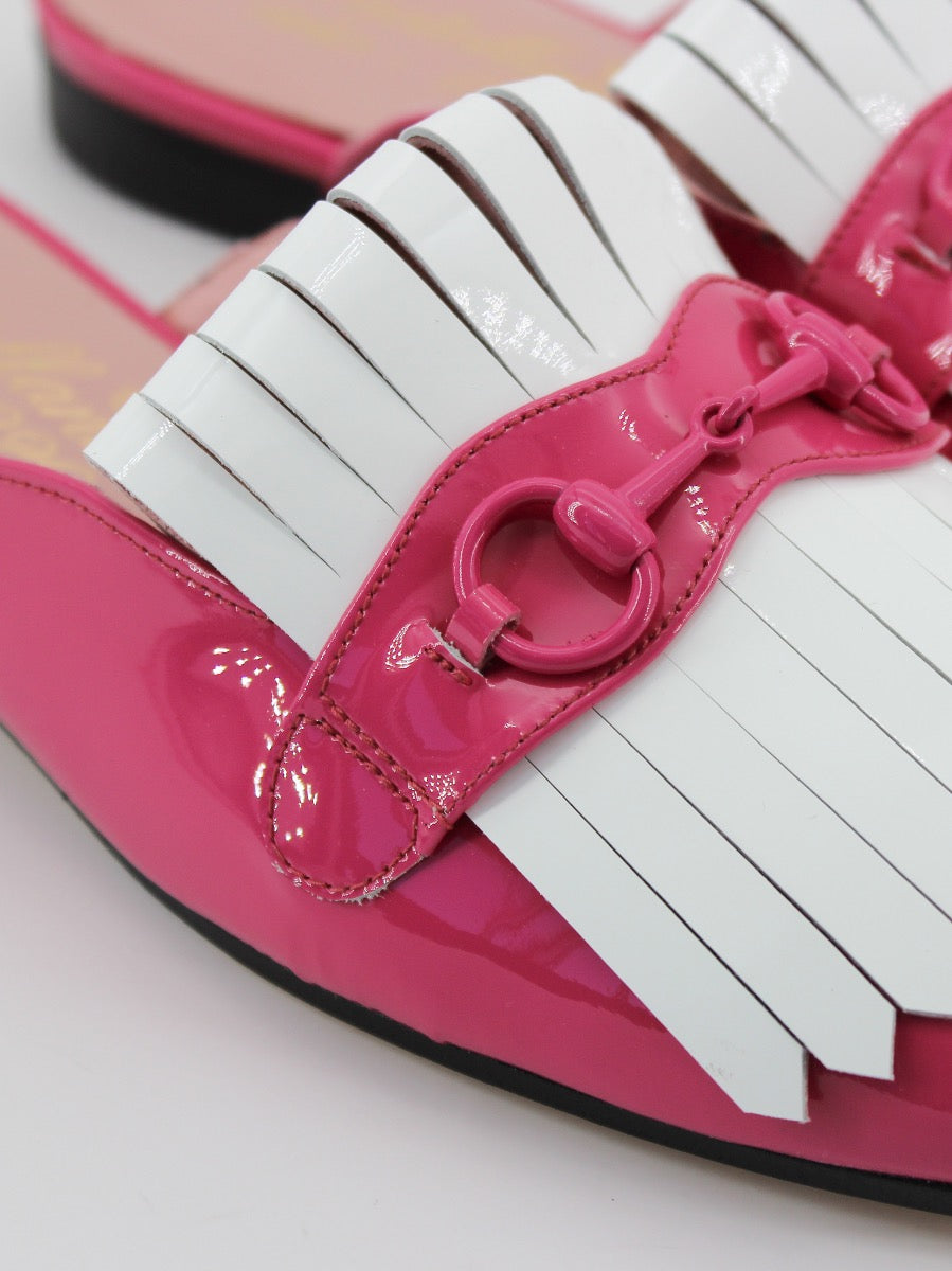 Bellagio mules in strawberry-white patent leather