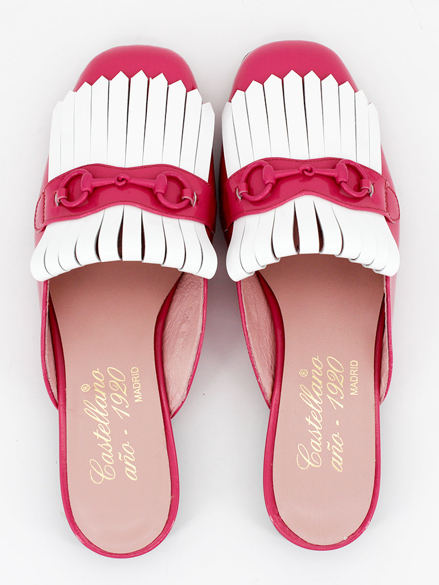 Bellagio mules in strawberry-white patent leather