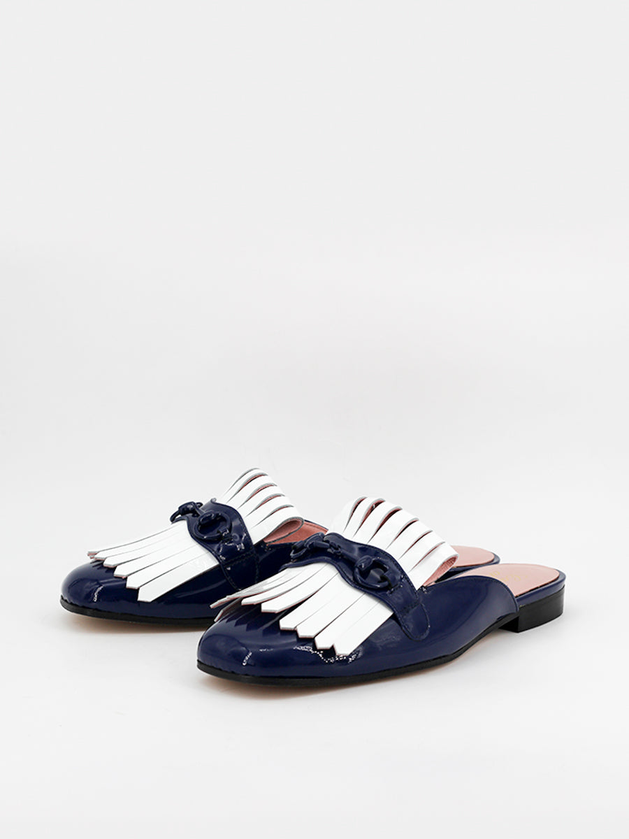 Bellagio mules in navy-white patent leather