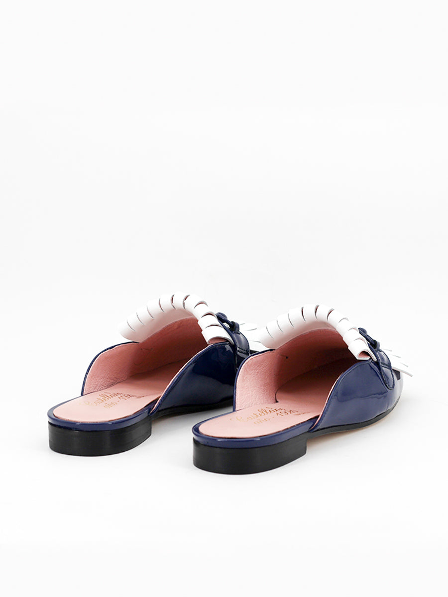 Bellagio mules in navy-white patent leather