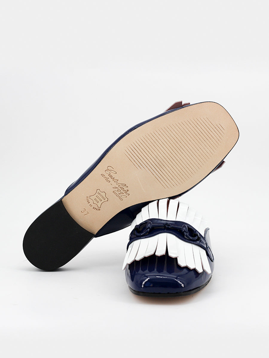 Bellagio mules in navy-white patent leather