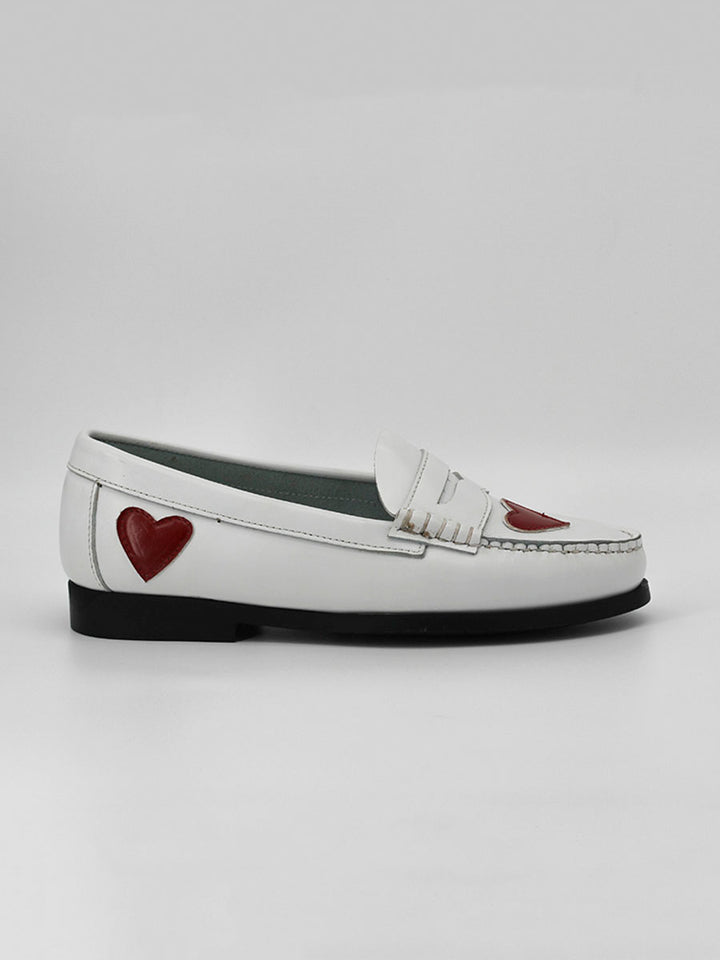 White antik leather loafers with hearts decoration