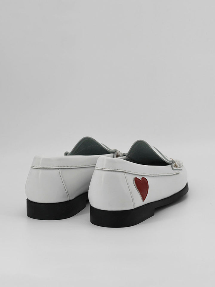 White antik leather loafers with hearts decoration