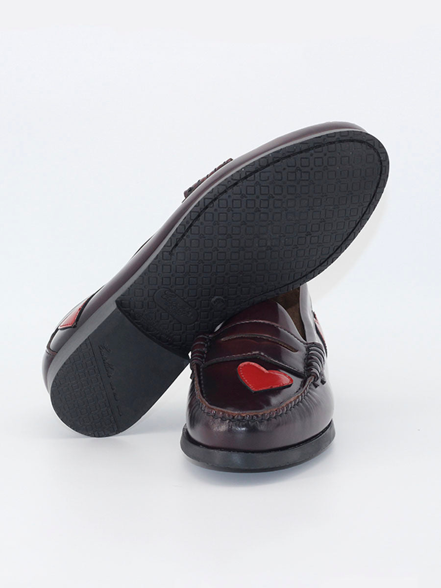 Mocasines piel antik burdeos con adorno corazones