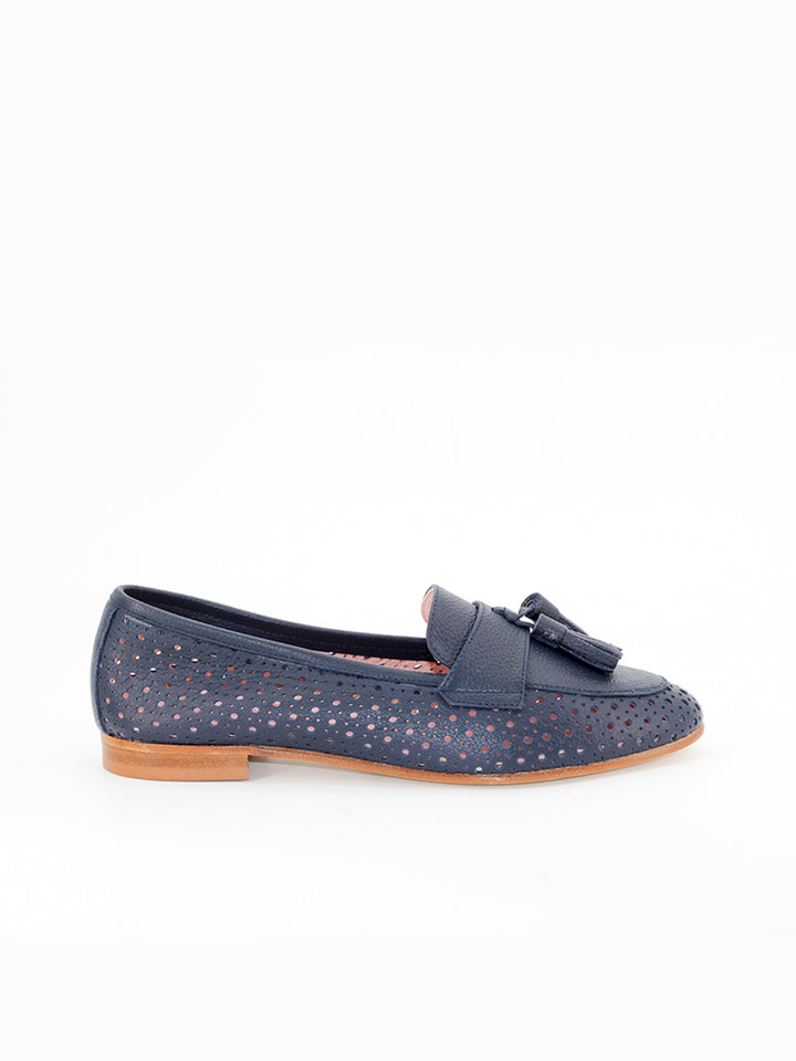 Enna navy perforated leather loafers 
