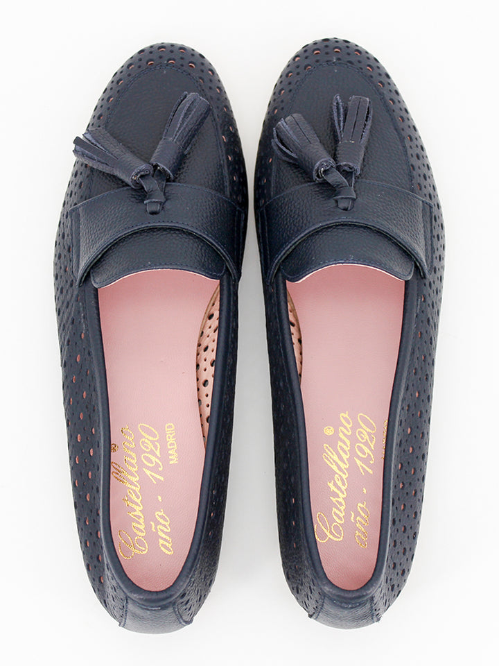 Enna navy perforated leather loafers 