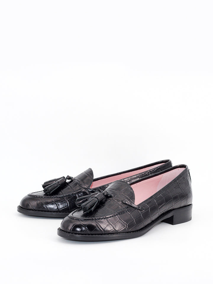 Ibiza loafers with tassels in black coconut skin