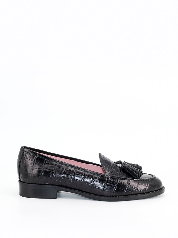 Ibiza loafers with tassels in black coconut skin
