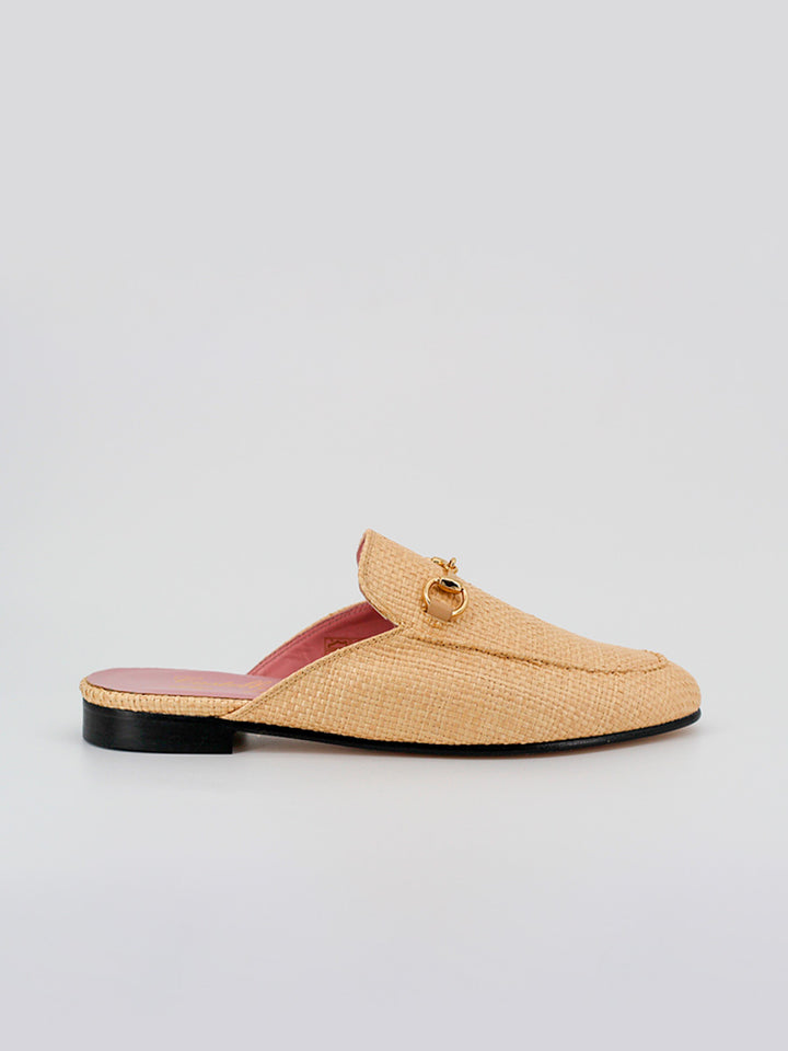 Venice raffia and coy leather mules 