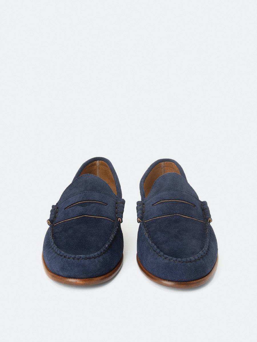 7900 navy blue suede leather loafers
