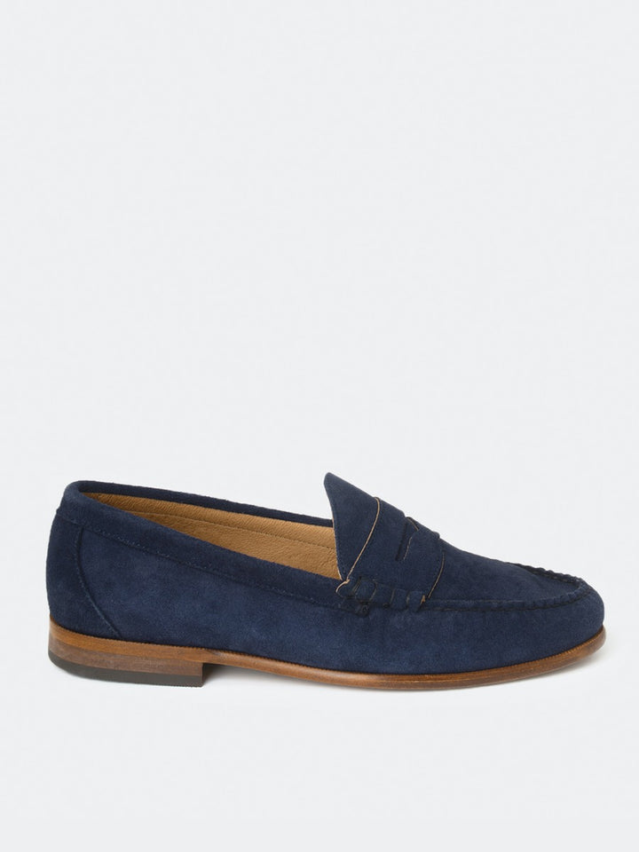 7900 navy blue suede leather loafers