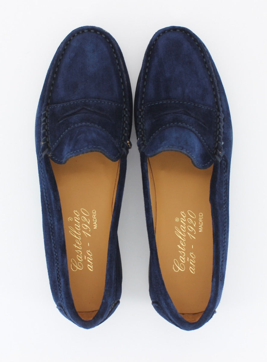 471 women's navy blue suede leather loafers