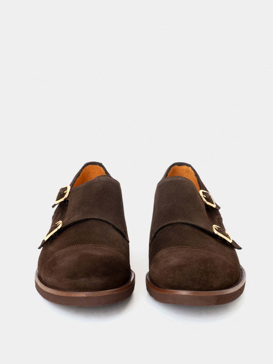 Munich double buckle shoes in brown suede
