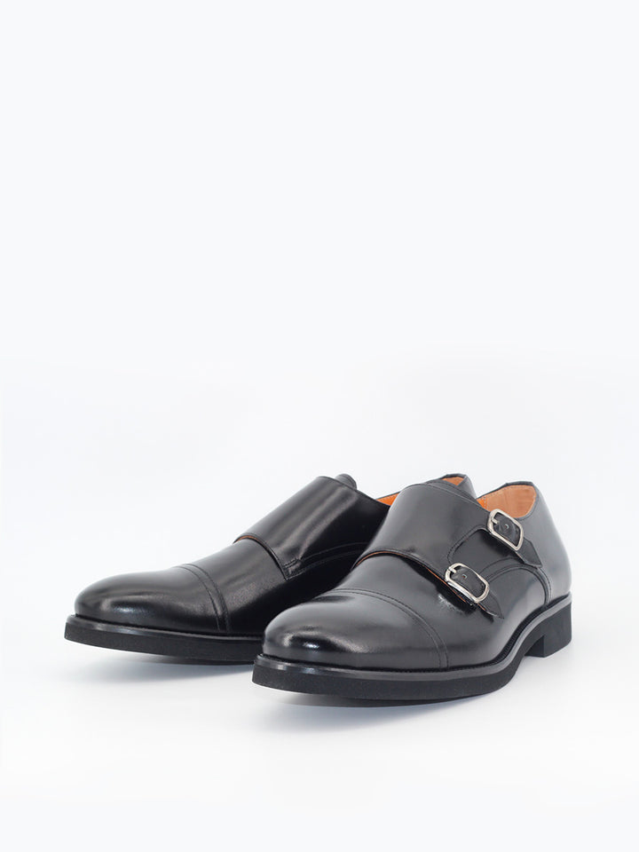 Munich double buckle shoes in black leather