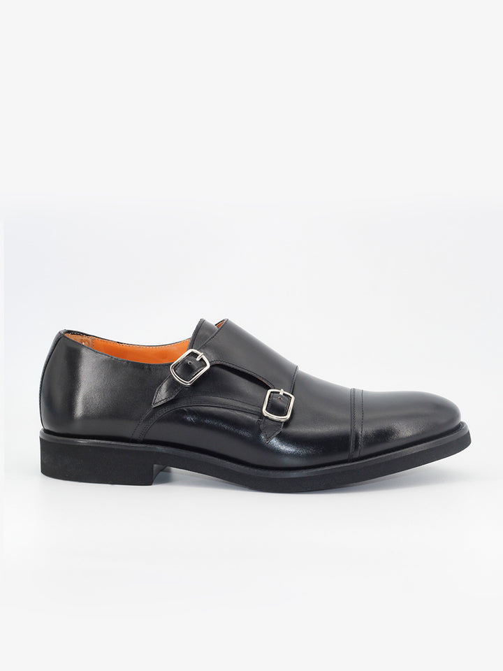 Munich double buckle shoes in black leather