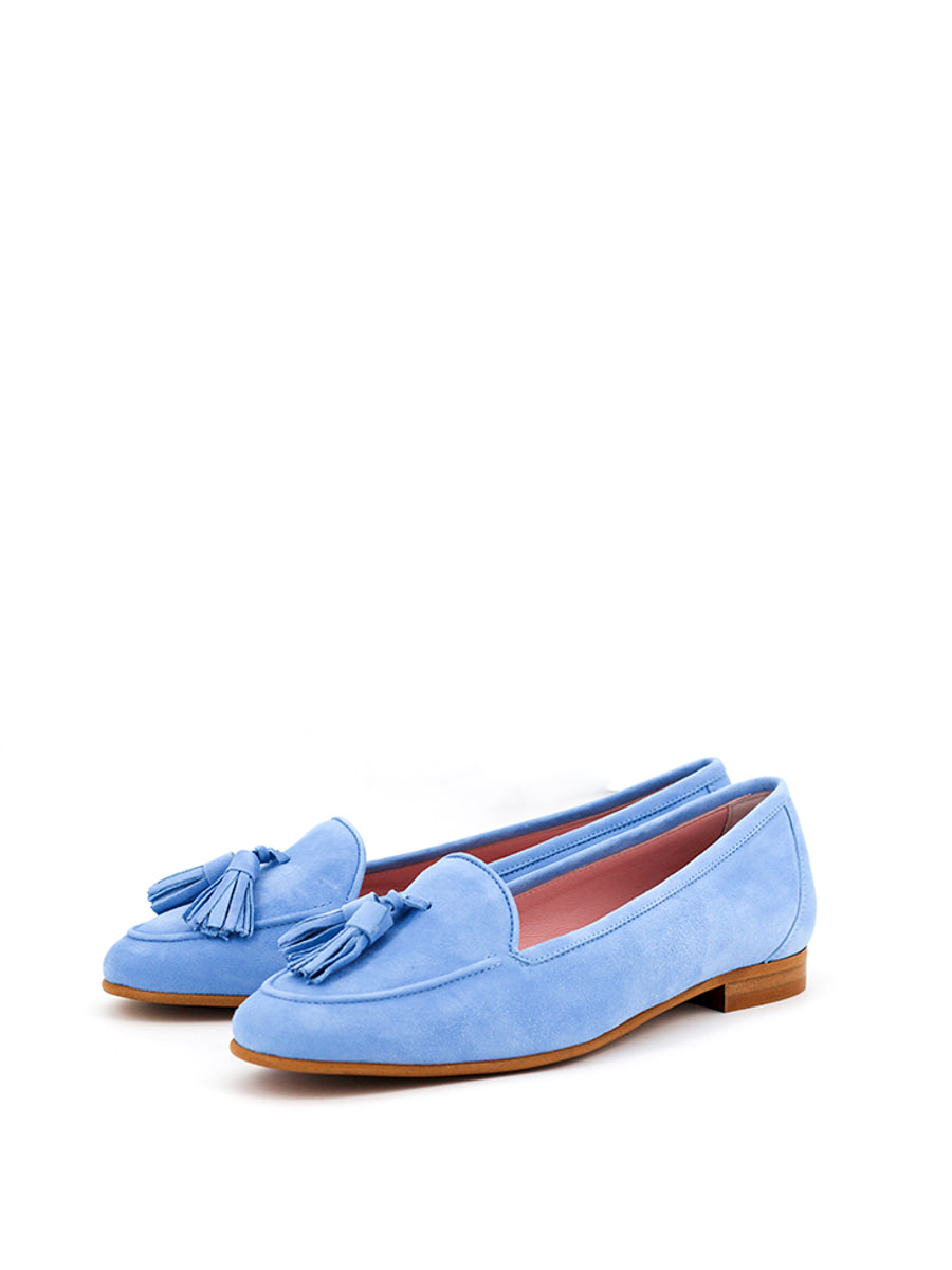 Nancy tassel loafers in light blue suede