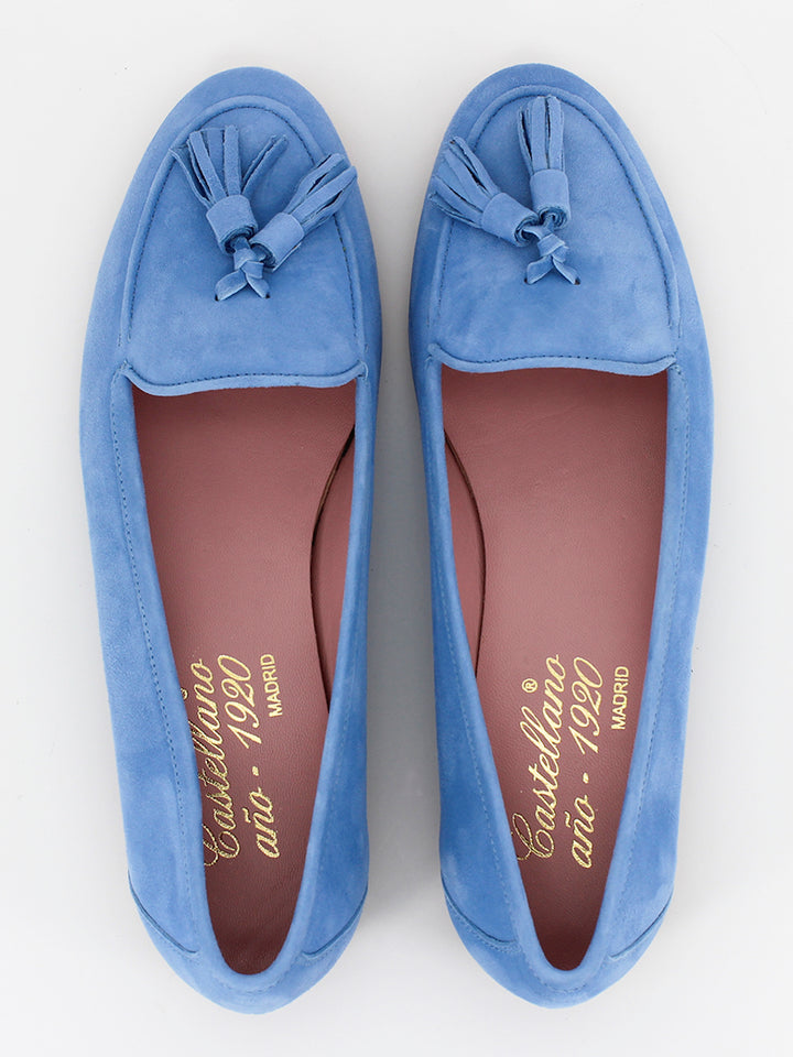 Nancy tassel loafers in light blue suede