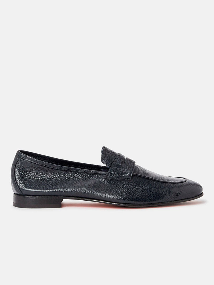 Panama men's loafers with mask in navy blue deerskin