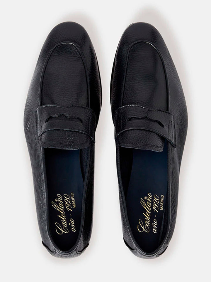 Panama men's loafers with mask in navy blue deerskin