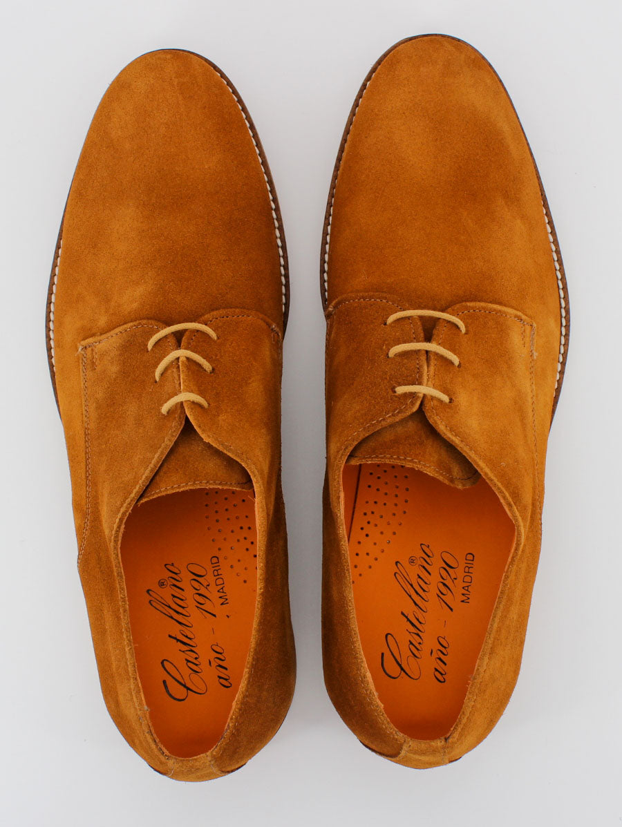 Zapatos de cordones hombre Tokio piel ante color camel