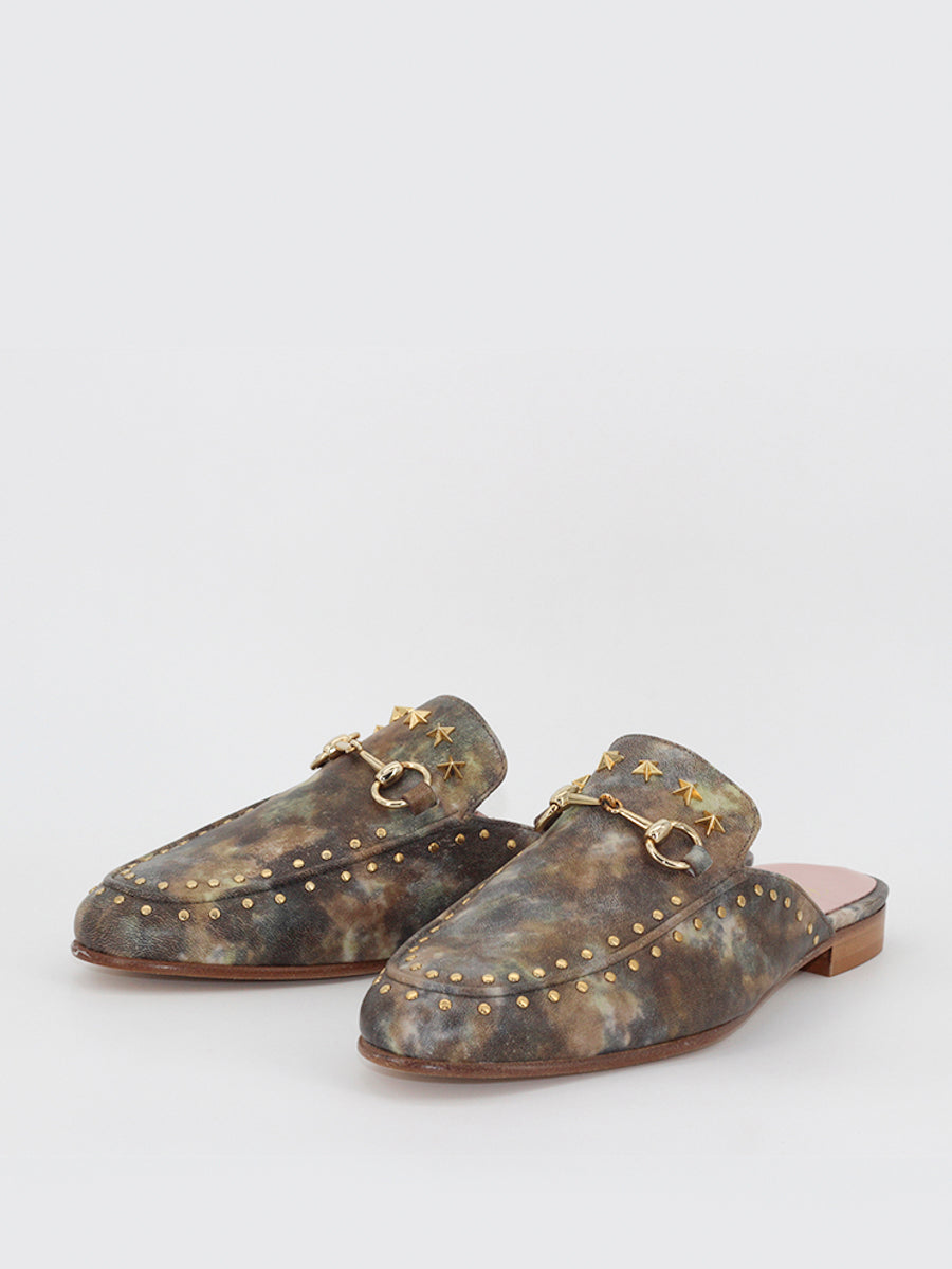 Venice camouflage print leather mules