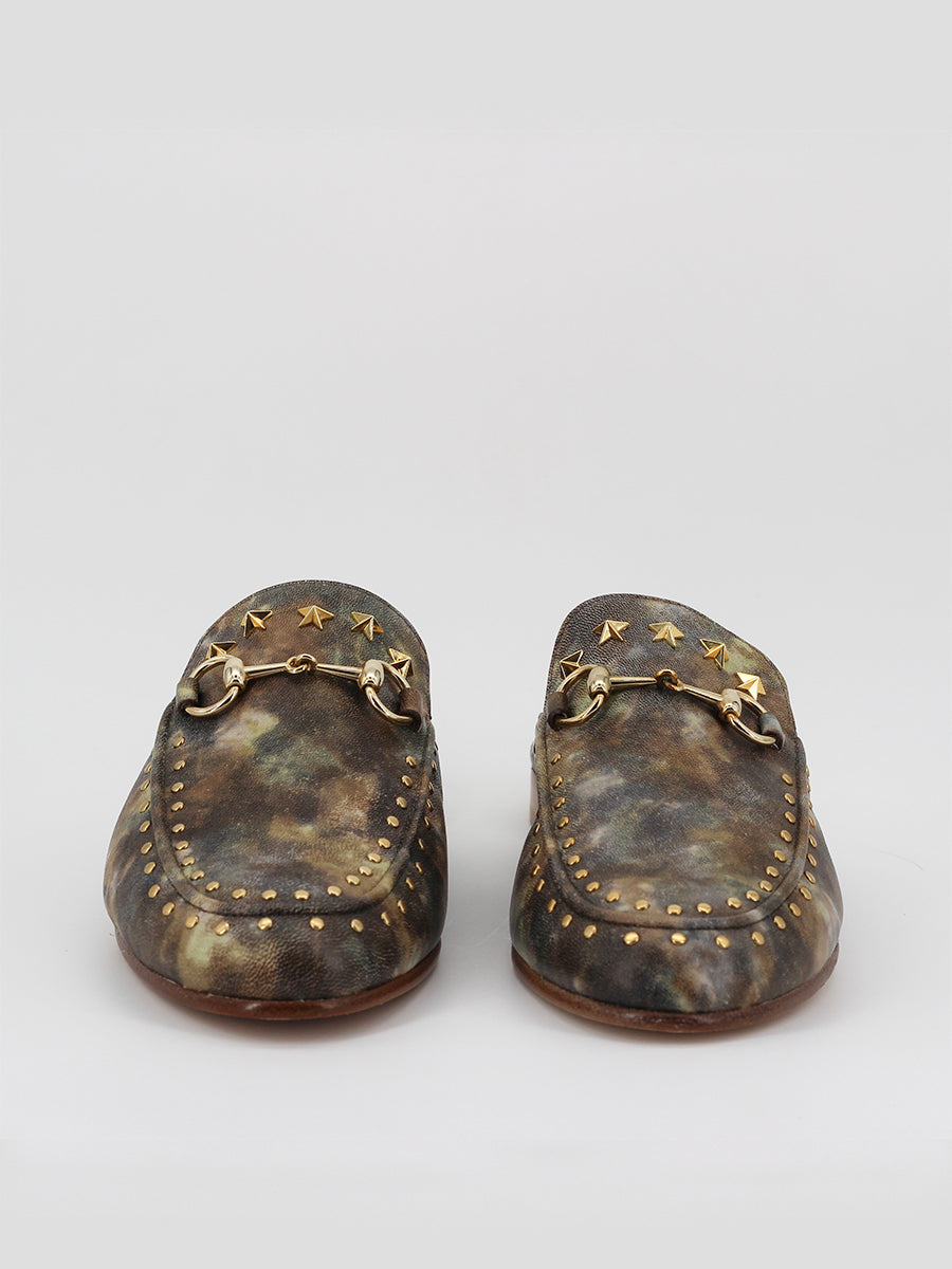 Venice camouflage print leather mules